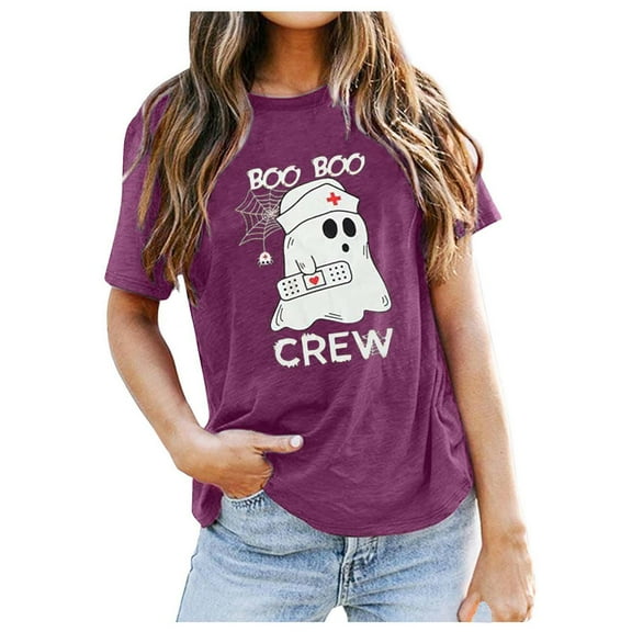 Summer Tops for Women Ghostly Printed T Shirt Adorable Tee for Festive T Shirts for Women Dark Purple L