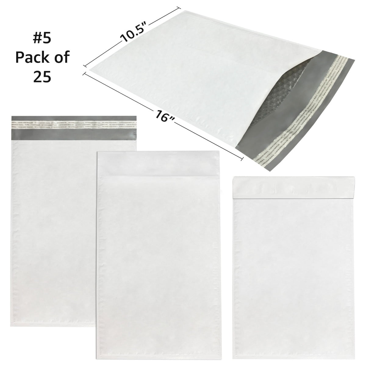 Uboxes Poly Bubble Mailers, White, #5 (10.5 x 16 in), 25-Count