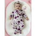 thumbnail image 4 of Qmyliery Newborn Girl Knotted Gown and Hat Set Floral Print Long Sleeve Round Neck Button Detail Sleepwear, 4 of 9