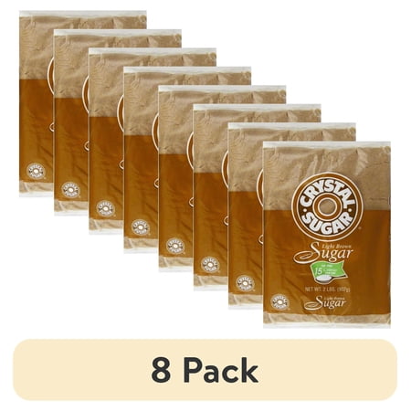 (8 pack) Crystal Sugar Light Brown Sugar, 2 lb Bag