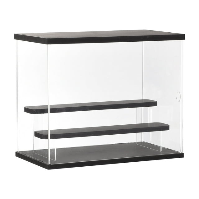 Caja de exhibición de acrílico transparente Uxcell con luz LED, 2 niveles, cajas a prueba de polvo para coleccionables (12.6x7.09x10.43) negra