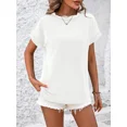 thumbnail image 4 of Camiseta con rayas onduladas para mujer, Jersey elegante de manga corta con cuello redondo, camisetas informales cómodas para el día a día, 4 of 5