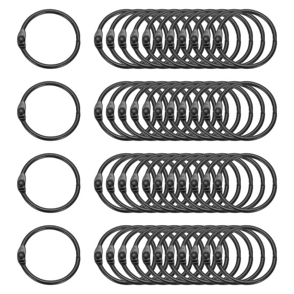 Uxcell 48Pcs Loose Leaf Binder Rings, 1.2 Inch Metal Open Card Rings Heavy Duty Book Rings for Key Index Card Rings Paper Rings Office, Black
