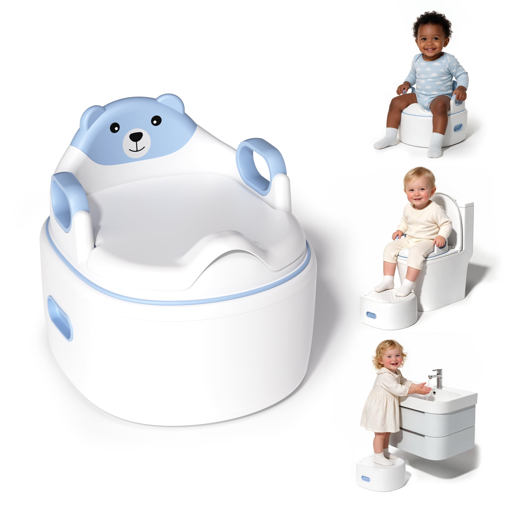 COOSEYA 3-in-1 Potty Training Toilet for Toddlers, Portable Baby Potty Seat with Splash Guard & Non-Slip Design, Toddlers Ages 12+ Months(Light blue)