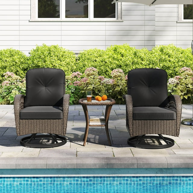 Costway 3 PCS Patio Swivel Rocker Set Gliding Bistro Furniture Set with Tempered Glass Table Black