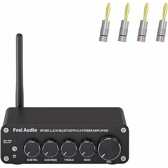 Fosi Audio BT30D Stereo Audio Receiver Audio Power Amplifier for Home Outdoor Passive Speakers Banana Plugs 2 Pairs / 4 pcs - Gold Plated Speaker Plugs