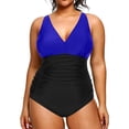 thumbnail image 1 of GHSDFBB Women Plus Size One Piece Swimsuits V Neck Tummy Control Bathing Suits Retro Ruched Swimwear, 1 of 6