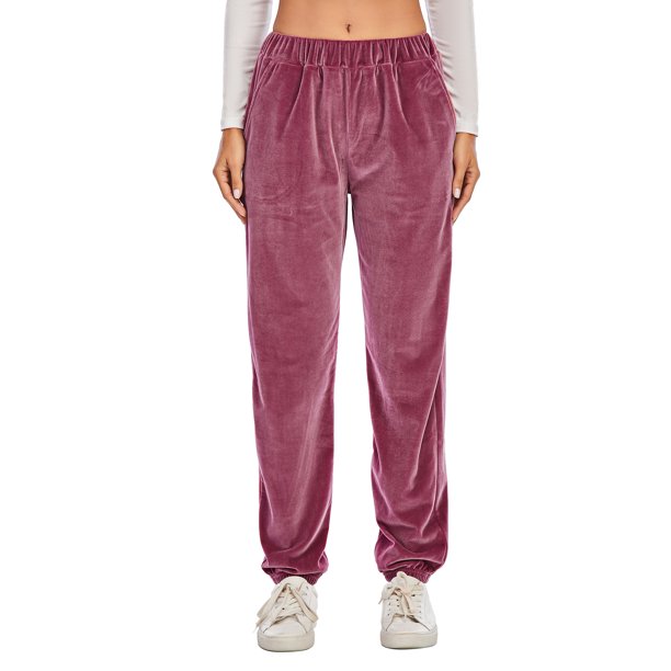 Women Velvet Pants Trouser Joggers Velour Sweatpants Winter
