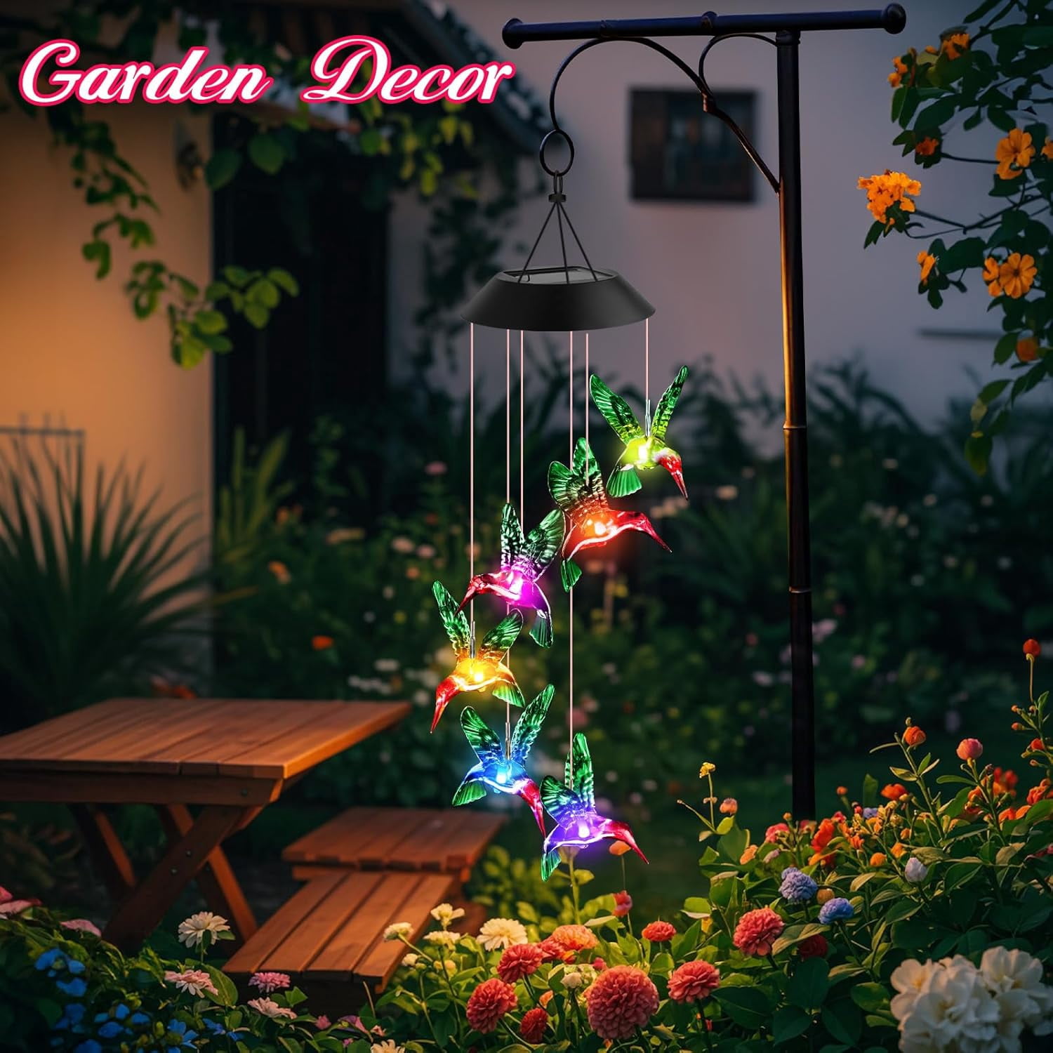 Tikeitoo Birthday Gifts for Women Mom Grandma, Solar Hummingbird Wind Chimes for Outside Garden, Solar Lights Outdoor Waterproof Mobile Decoration for Patio Yard