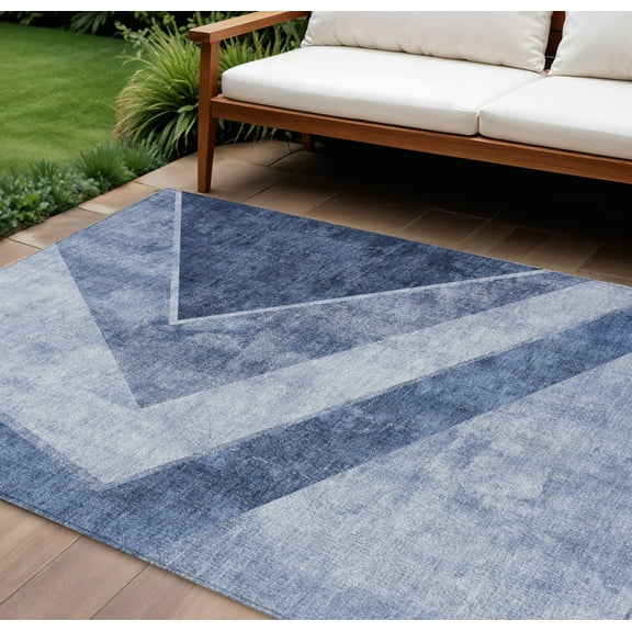 HomeRoots 580992 9 x 12 ft. Geometric Washable Indoor & Outdoor Rectangle Area Rug, Navy Blue & Denim Blue