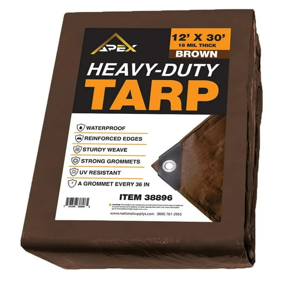Heavy Brown Tarp - 16 MIL Multipurpose UV Resistant Tarp Size: 12ft x 30ft