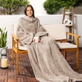 thumbnail image 6 of PAVILIA Fluffy Blanket with Sleeves Women Men Adults, Wearable Blanket Plush Soft Fuzzy, Snuggle Pocket Sleeved TV Throw, Sherpa Fleece Warm Cozy Shaggy Gifts Ideas Mom Wife, Taupe Tan, 6 of 9