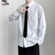 thumbnail image 3 of Camisa de manga larga blanca de moda para hombre, camisa holgada de color sólido, corbata, atuendo para pareja, estilo japonés, 3 of 5