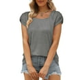 thumbnail image 4 of Women Plus Size T-Shirt Blouse Sawvnm Fashion Woman Causal Square Neck Solid Color Blouse Puff Short Sleeve T-Shirt Summer Tops for Women Gray XXL, 4 of 8