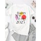 thumbnail image 2 of 1pc Happy New Year 2025 Graphic Print T-Shirt for Women, Casual Crew Neck Short Sleeve Tee, Fashionable All-Season Knit Polyester Top with Medium Stretch, 2 of 6