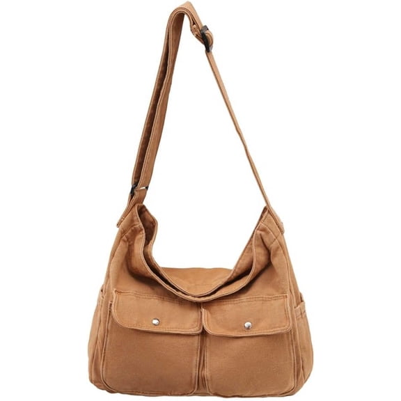 CoCoMangos Aesthetic College Messenger Crossbody Shoulder Bag, Cotton Canvas, Cute Diaper Messenger Tote with Multiple Pockets