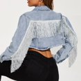 thumbnail image 4 of Veste en Jean Courte pour Femmes, Décontractée avec Franges et Détails, Légère et Élégante, Manteau d'Extérieur pour Usage Quotidien, 4 of 7