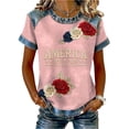 thumbnail image 2 of 250 Anniversary USA Shirt Womens Tops Jean Shirts for Women Denim Patchwork Waffle Short Sleeve Crew Neck Shirts 1776-2026 250Th American Birthday Flower Printed Shirt Graphic Tees Pink XL, 2 of 3