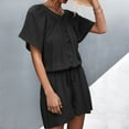 thumbnail image 1 of Short Romper, Casual Jumpsuit Shorts Button Top  For Home Office Beach Black XL, 1 of 6