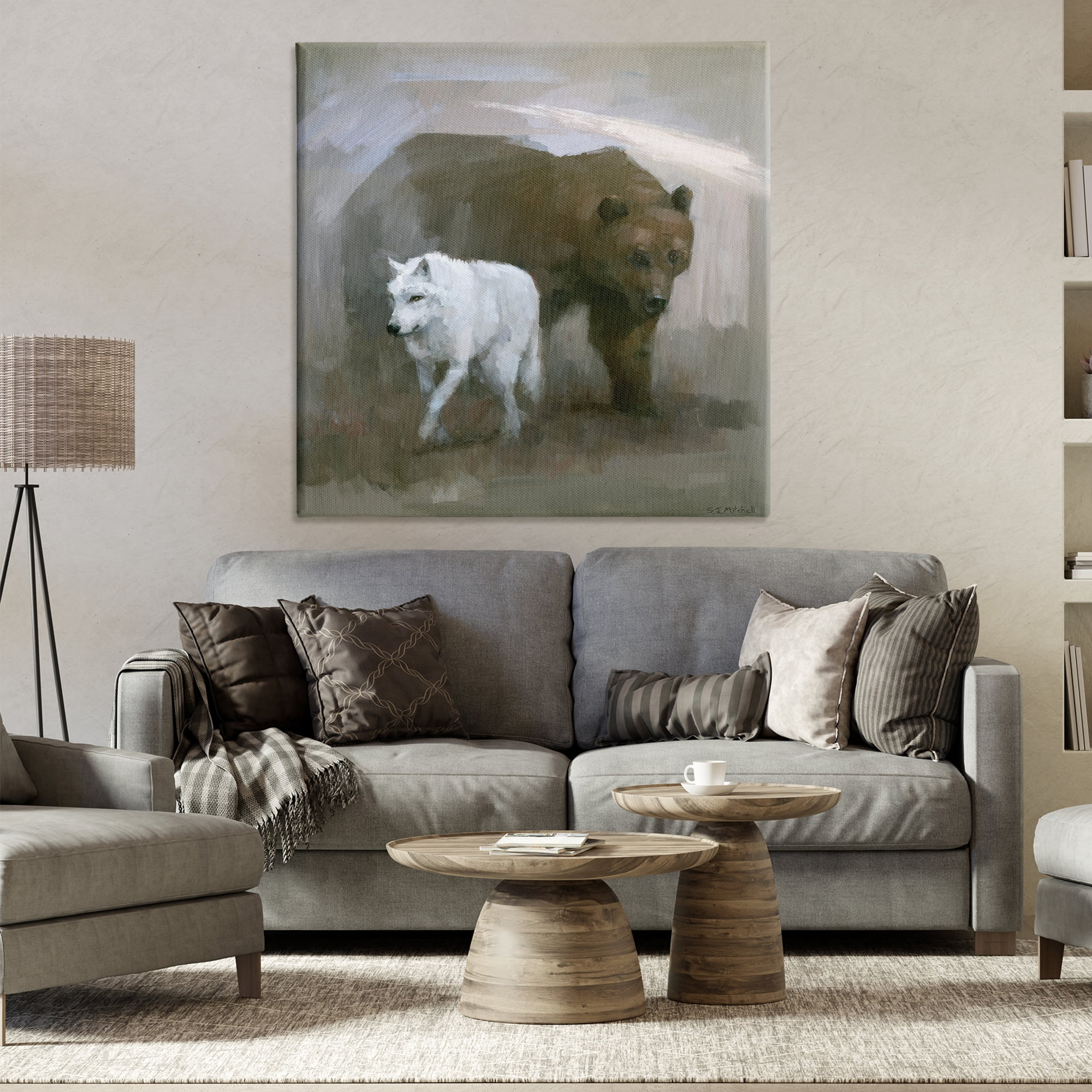 Stupell Industries Wolf & Bear Impression Animals Painting Wrapped Canvas Art Print Wall Art, 36 x 36