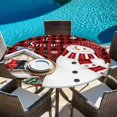 thumbnail image 6 of Red Plaid Snowman Christmas Round Tablecloth, Fitted Table Cover with Elastic for 36"-44" Round Tables, Xmas Snowflake Birds Berry Winter Table Cloth Outdoor Dinning Party Waterproof Tablecloths, 6 of 7