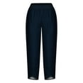 thumbnail image 3 of WIZUTIZ Linen Pants Women Summer Capris Breathable Relaxed Relaxed Fit Wide Leg Pants Stretch Elastic Mid Rise Palazzo Pants Solid Cropped with Pockets Trousers for Ladies Hiking Beach Black, 3 of 4
