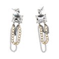 thumbnail image 2 of Madden NYC Women's Fashion Tri Tone Stone Gem Chain Chandelier Earrings, 2 of 3