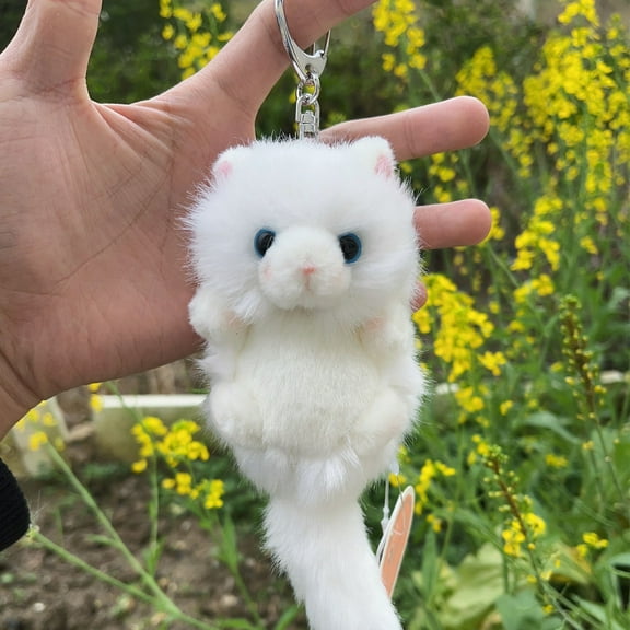 White Cat Plush Stuffed Animal Keychain for Kids Bag, Purse, Backpack, Handbag