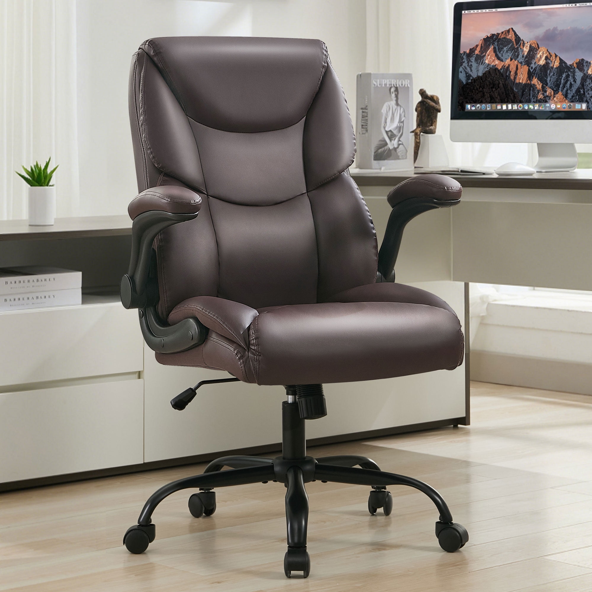 JONPONY Big and Tall Office Chair Wide Seat Ergonomic Computer Desk Chair High Back Executive Leather Chair Adjustable Task Chair Lumbar Back Support 8 Hours Heavy Duty Design,Dark Brown