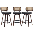 thumbnail image 5 of Tcbosik Swivel Upholstered Bar Stools Set of 3, PU Leather Bar Chair with Wood Legs, Modern Barstool with Rattan Back for Kitchen Island, Dining Room, Black, 5 of 11