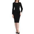 thumbnail image 2 of Robes Moulantes pour Femmes Col Rond Manches Longues Tenues Décontractées de Travail Robe Fourreau à Basque L Noir, 2 of 6