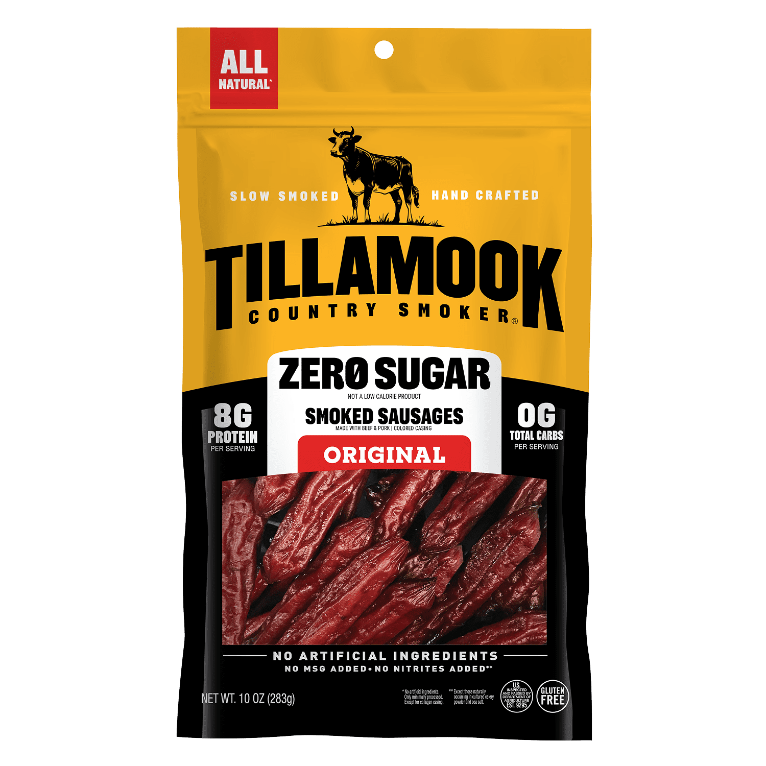 (6 pack) Tillamook Country Smoker Original Zero Sugar Smoked Sausages, 8g Protein per Serving, 10 Oz