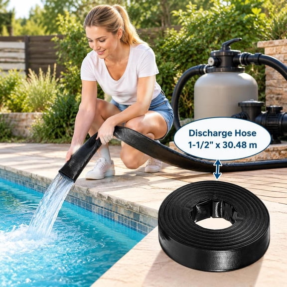 1.5 INCH x 100 FT Black Pool Hose Heavy Duty 3-Layer PVC Lay Flat ...
