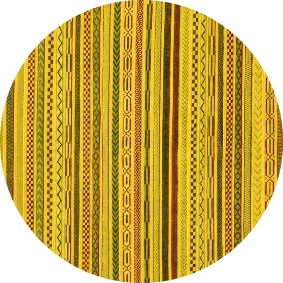 Ahgly Company Indoor Round Abstract Yellow Modern Area Rugs, 3' Round