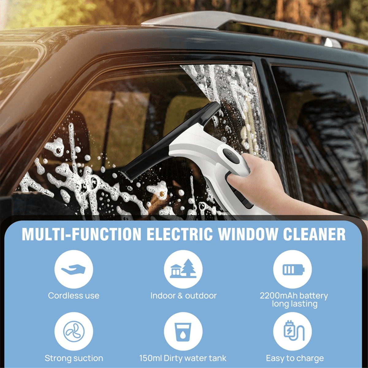 Cordless , Rechargeable Window Vacuum Cleaner with Squeegee , 150ml Water Tank, Light Weight US Plug