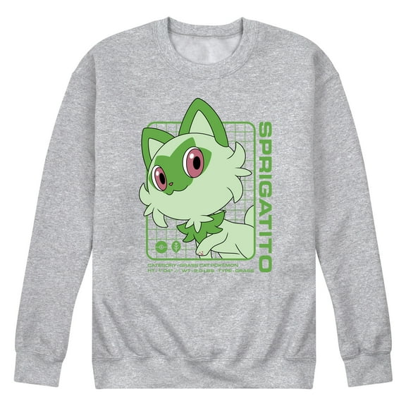 Pokémon - Sprigatito Stats - Men's Crew Neck Fleece Pullover