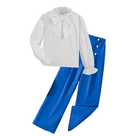 

Baby Girl Outfits Casual Wide Leg Pantsuit with Bow Neckline Lace Up Solid Color Shirt Top Baby Boy Outfit Set