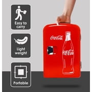 Coca-Cola Mini Fridge 4L 6 Can, Red Portable Beverage Cooler with AC/DC Car Adapter for Travel, Bedroom, Office, Dorm
