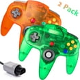 thumbnail image 1 of Miadore 2Pack Classic N64 Controller, Wired N64 Gamepad with Upgraded Joystick Remote for N64 Video Games System(Clear Green+Orange), 1 of 7