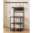 thumbnail image 3 of KFFKFF Kitchen Bakers Rack, 4.6ft Power Cable Bakers Rack with Power Outlet, Kitchen Stand with X-Shaped Support Bar, 8 S-Shaped Hooks, Coffee Bar Stand, 3 of 9