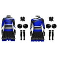 thumbnail image 3 of inlzdz Girls Cheer Leader Uniform Long Sleeve Cheerleading Crop Top Skirt and Pom Poms Stocking Hair Tie Blue Black 16, 3 of 4
