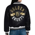 thumbnail image 3 of Women's Starter  Black Vegas Golden Knights Printed Round Team Logo Satin Varsity Full-Snap Jacket, 3 of 3