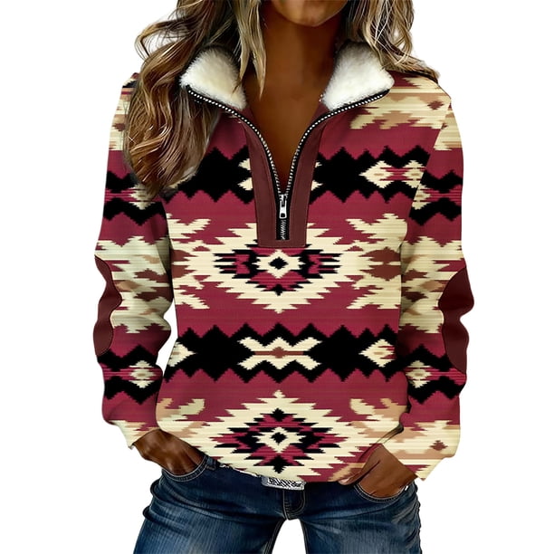 Mujeres Manga Larga Tops Casual Colorblocked Semi Cremallera Girar Abajo Cuello Sudadera Chaqueta para Primavera Otoño Vacaciones