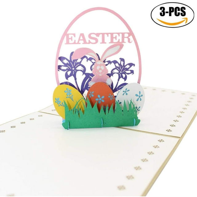DAMAIE Easter Greeting Cards Set, Creative Popup Gift Card Empty 3D Rabbit Holiday Card And Egg Popup Card For Adult Kids
