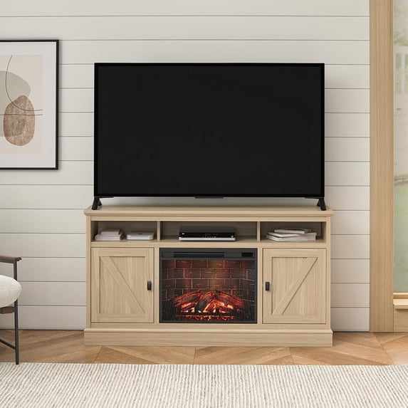 (Open Box) Ameriwood Home Ashton Lane Fireplace TV Stand, Spring Pine