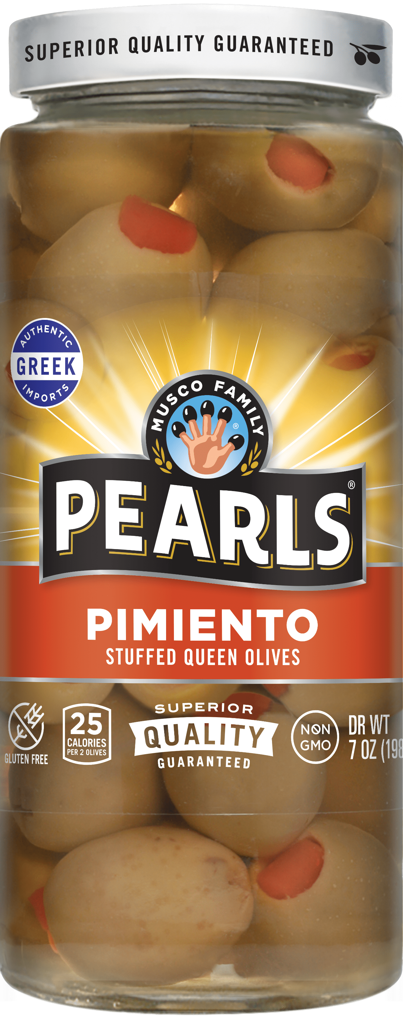 (2 pack) Pearls Pimiento Stuffed Queen Olives, 7 oz Jar. Major Allergens Not Contained.