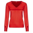thumbnail image 4 of Gyexs Business Casual Tops for Women Satin Silk Blouse Collared V Neck Long Sleeve Work Shirts Dressy Tops Fall Clothes Red, Size L, 4 of 8