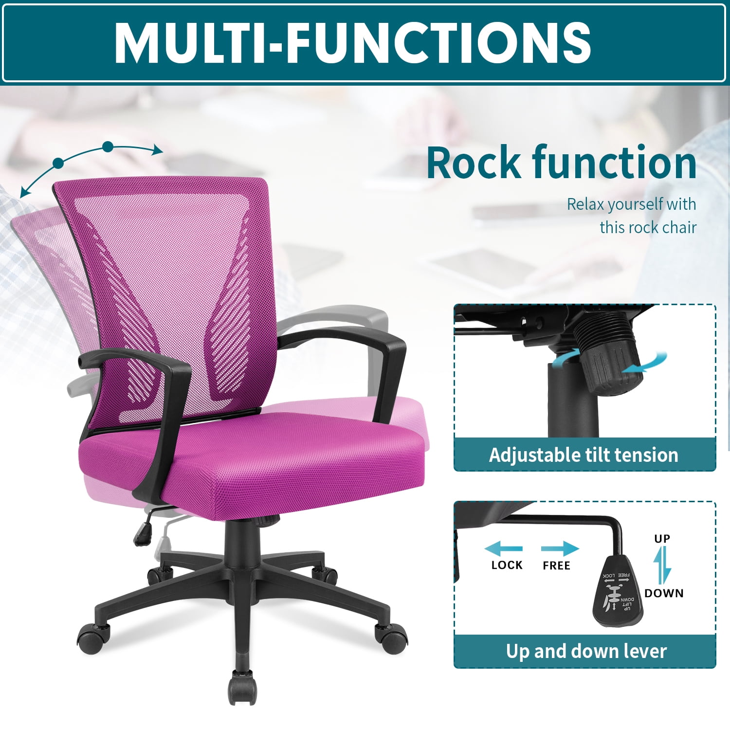 Lacoo Mid-back Mesh Office Chair Desk Chair Computer Task Chair with Lumbar Support and Armrest(Pink)