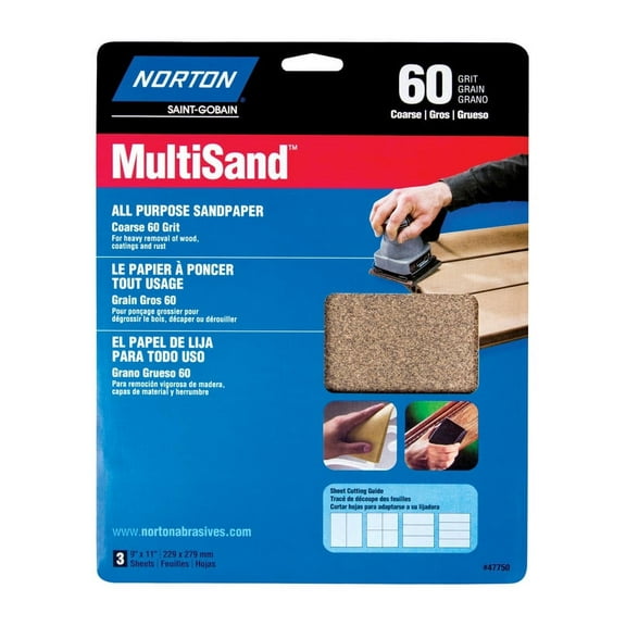 9" x 11" Norton 47750 MultiSand All Purpose Sanding Sheet 60-Grit Handy-Pack