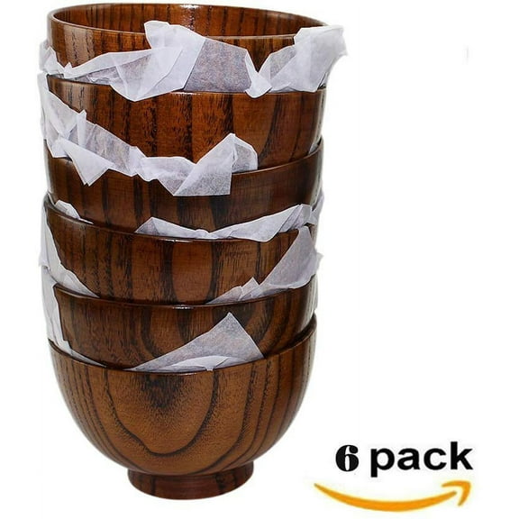 Set of 6 Japanese Style Solid Wood Bowl Children Kids Baby Serving Tableware for Salad Rice Miso Soup Fruits Decorative Display 